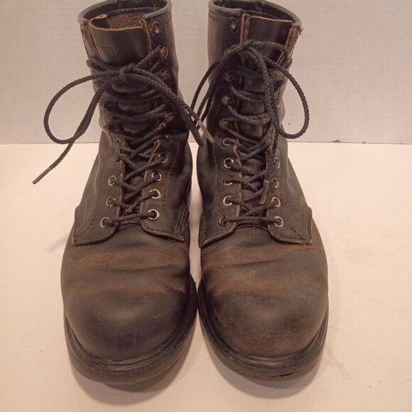 Vintage RED WING Boots Men 9D Black Leather Lace-up Logger Max 24193 Moto Grunge - Picture 4 of 15